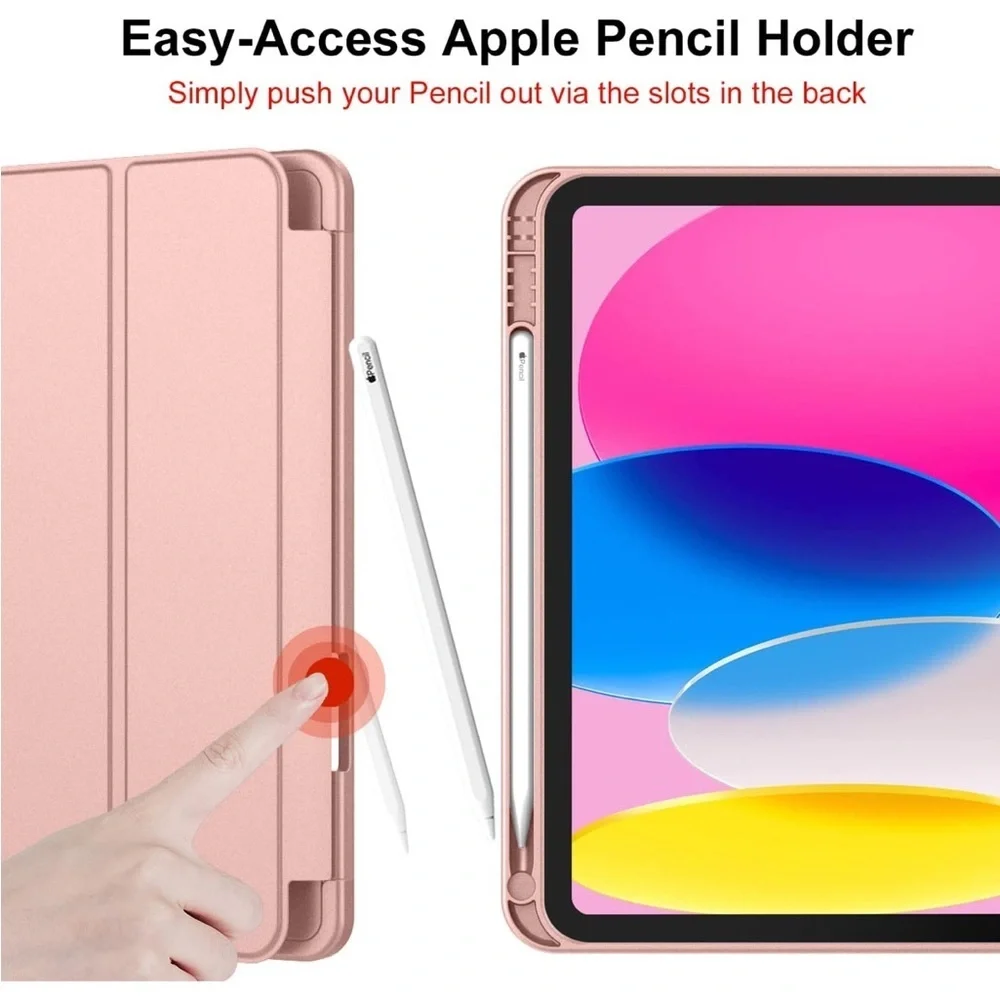 Tablet Case Rose Gold With Pencil Holder Trifold Stand